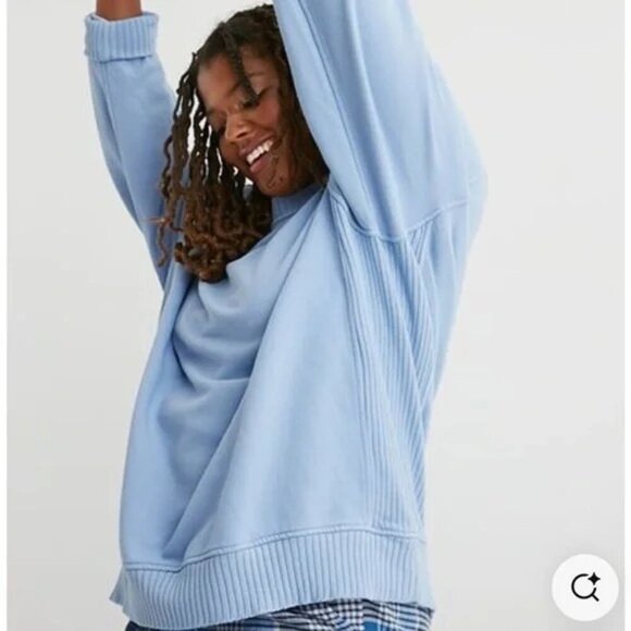 AERIE down to earth sweatshirt oversized slouchy crewneck long sleeve blue XL - Picture 3 of 7
